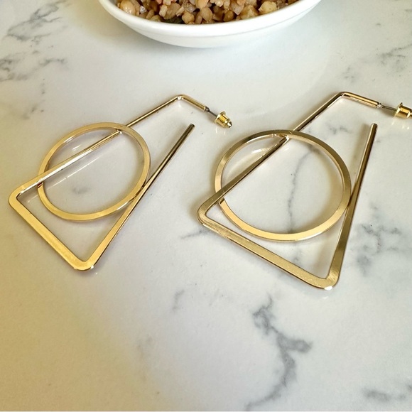 2/$30🌵 Gold Line Geometric Earrings Trapezoid Circle Hoop Shapes Boho Gift NEW - Picture 14 of 15